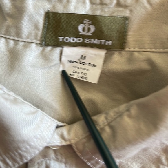 Todd Smith M 100% cotton light tan khaki button down long sleeve shirt - Picture 7 of 9